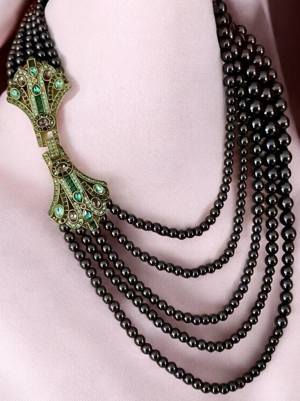 Heidi Daus  multi strand navy pearl necklace with Swarovski crystal clasp NIB - Picture 2 of 16